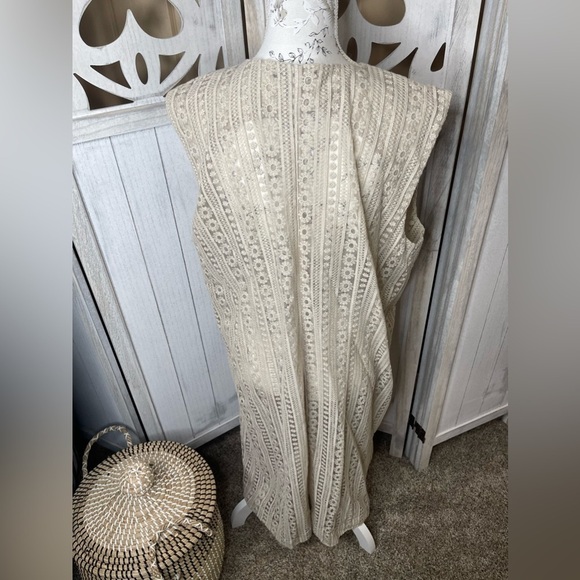 NINE WEST Women's Lace Open-front Duster Basic Lightweight Floral Sleeveless XL - Picture 2 of 5